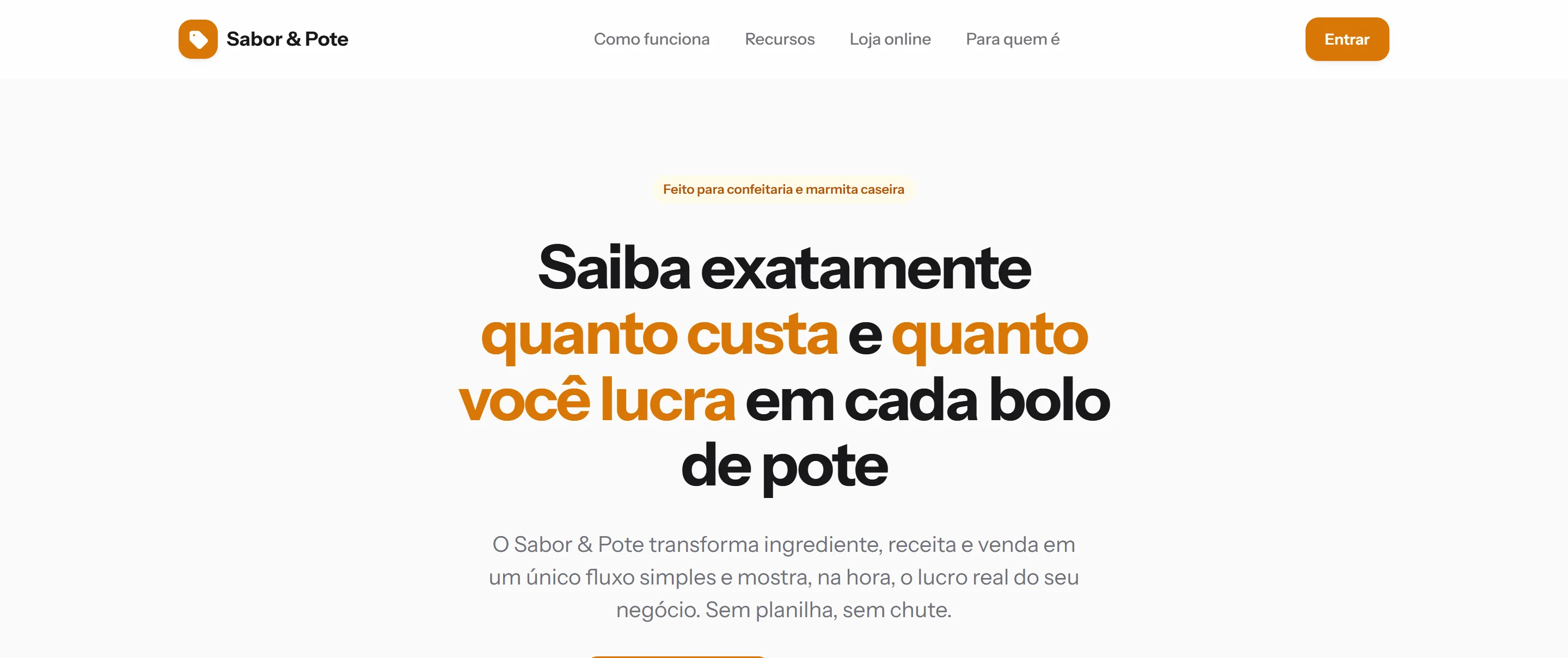 Tela inicial do site do Sabor & Pote